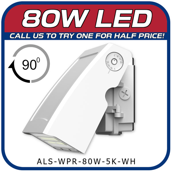 80W LED ARCHITECTURAL SERIES 90° ROATAING WALL PACK WHITE FINISH